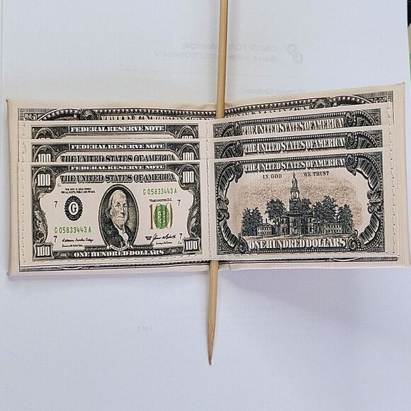 Cream Green $100 Bill Unisex Wallet Gag Gift College Card Holder - Picture 7 of 13